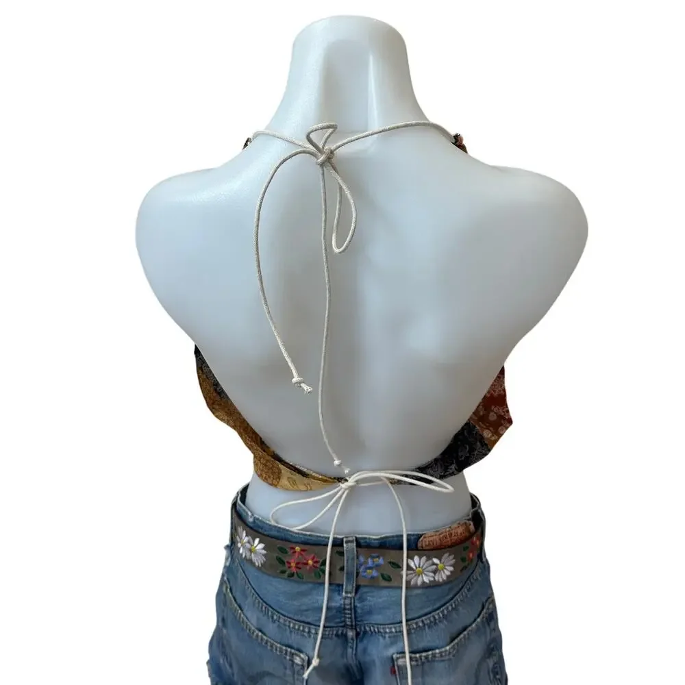 Bandana Halter Top Cropped One Size Western Patchwork Festival Convertible - Picture 9 of 10